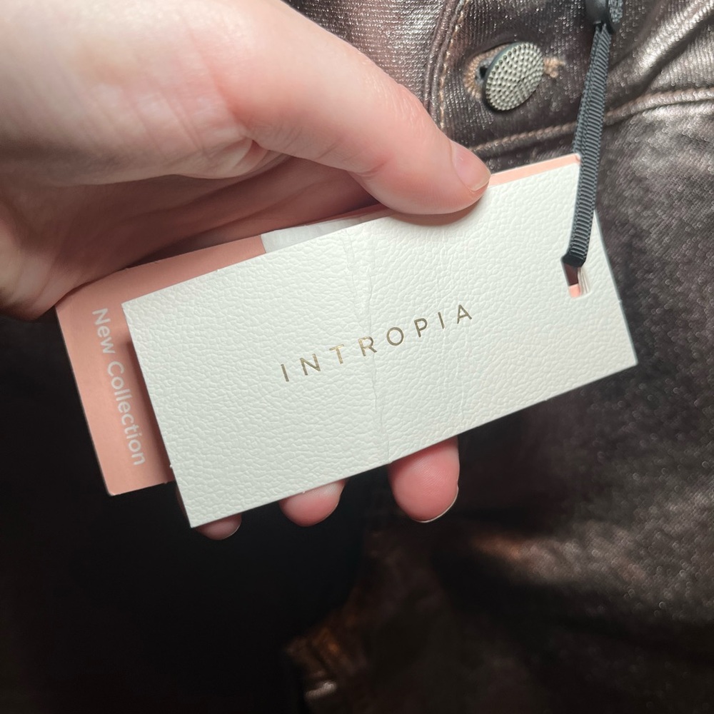 Anthropologie Intropia Metallic Silver Skinny Jeans NWT Sz 10 - Picture 5 of 7